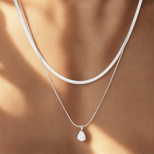 Dainty Drop Layered Necklace Silver