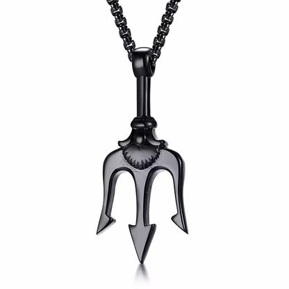 Trident Long Black Necklace - Men