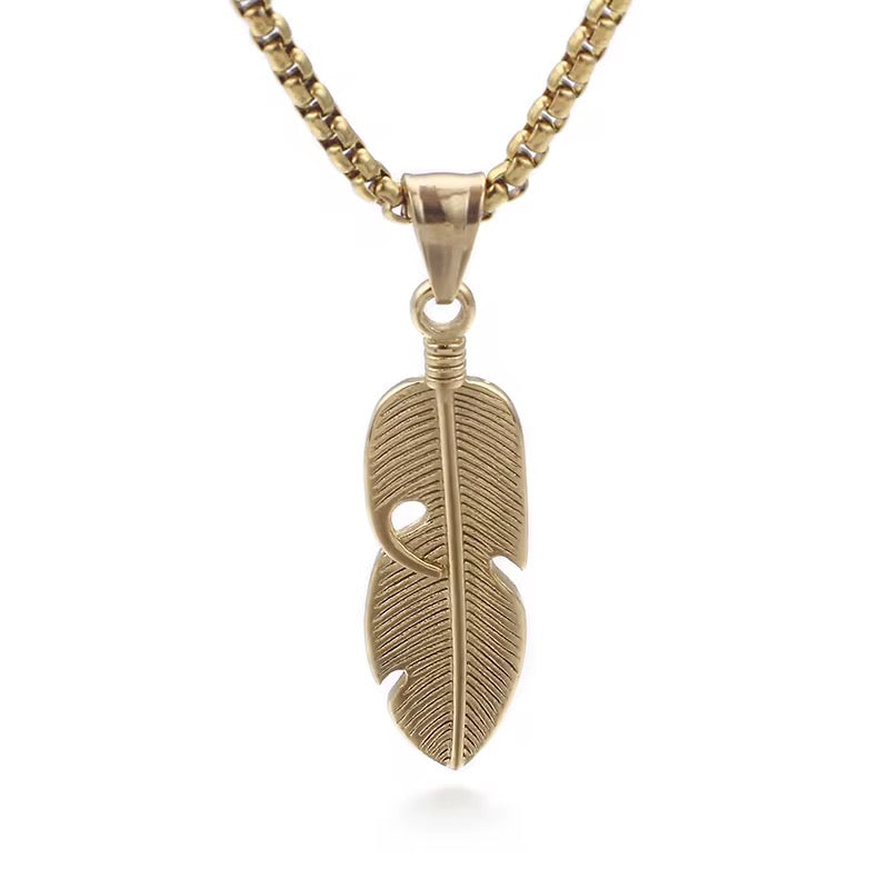 Feather Gold Pendant Necklace - Men
