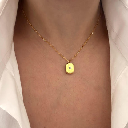 Zircon Square Charm Necklace