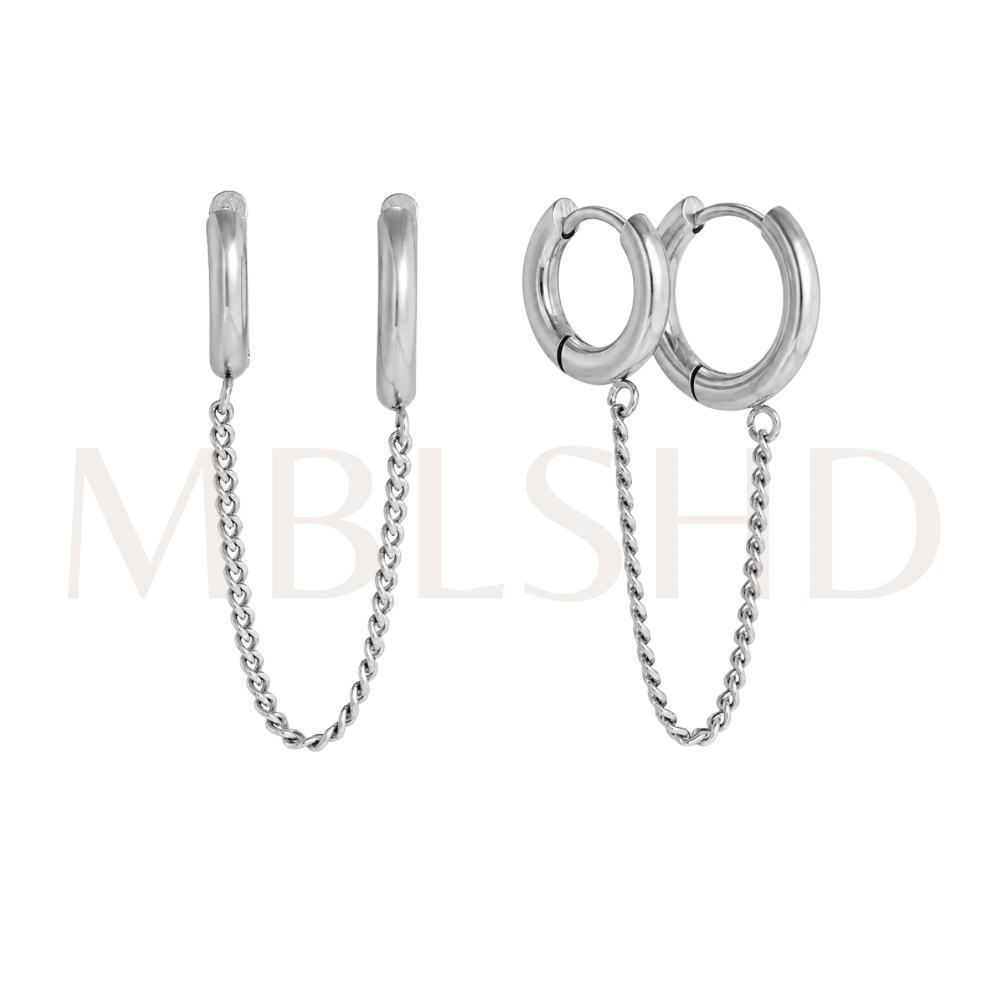 Double Connected Hoop Earrings Silver