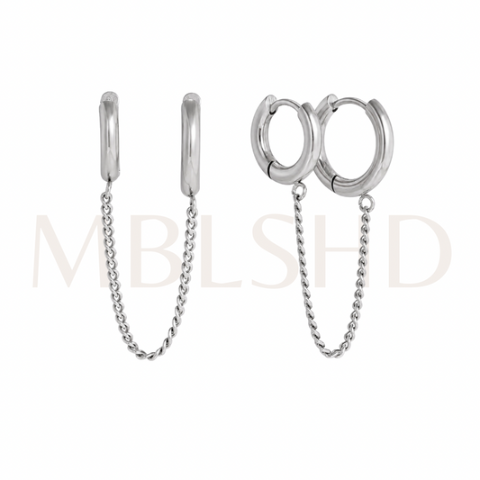 Double Connected Hoop Earrings Silver