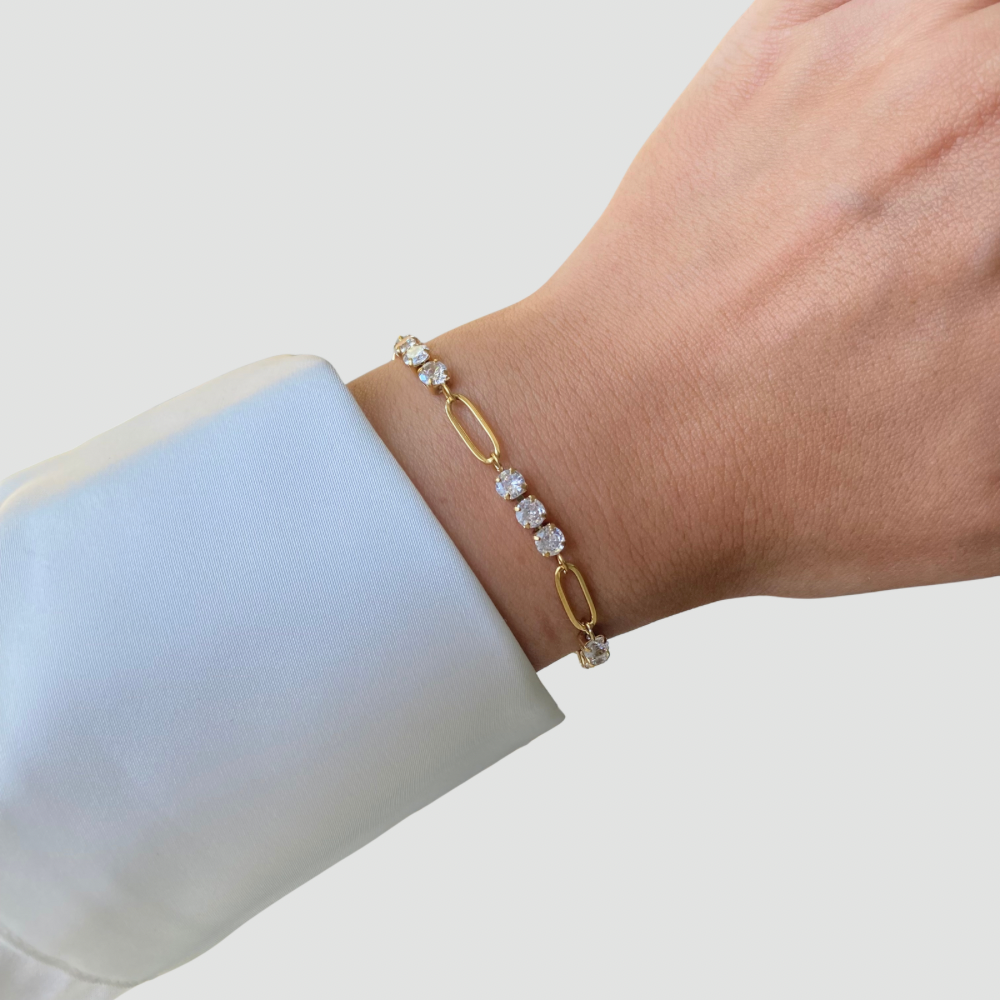 Gold Paperclip & Tennis Bracelet