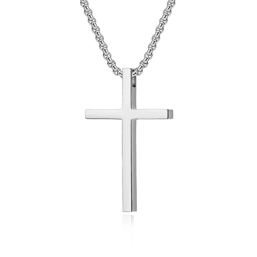 Silver Cross Pendant Necklace - Men