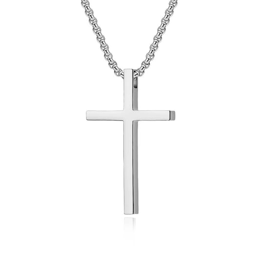 Silver Cross Pendant Necklace - Men