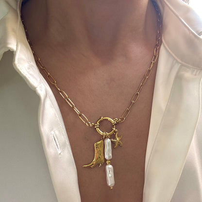 Boots & Pearl Charms Necklace