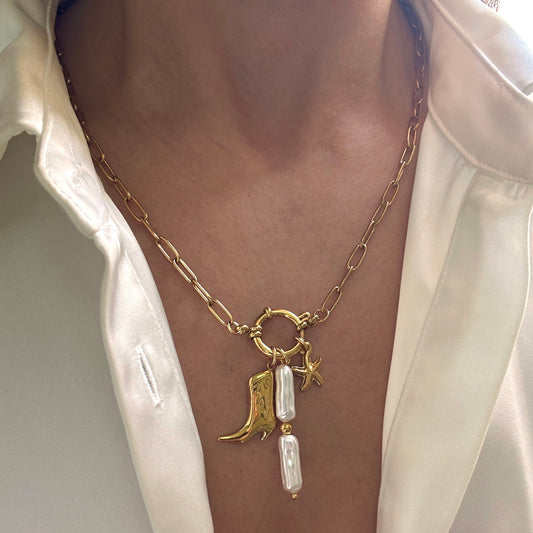 Boots & Pearl Charms Necklace