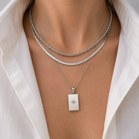 Triple Necklace Set Silver