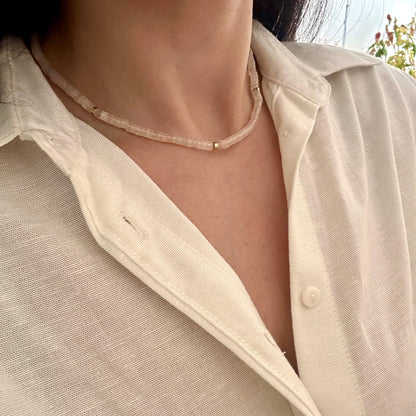 Pink Natural Stone Disc Necklace