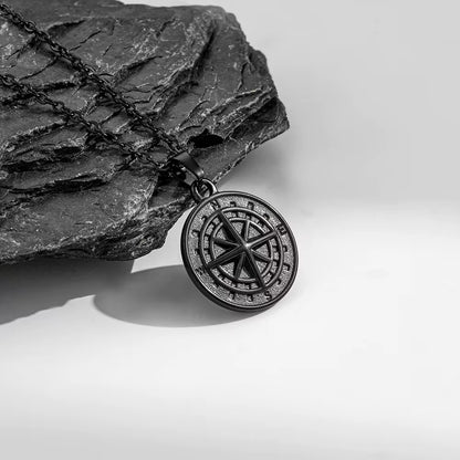 Compass Black Pendant Necklace - Men