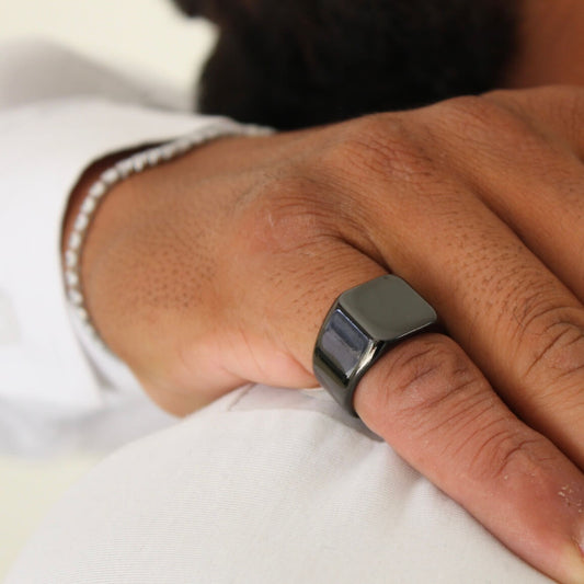 Square Signet Ring Black - Men