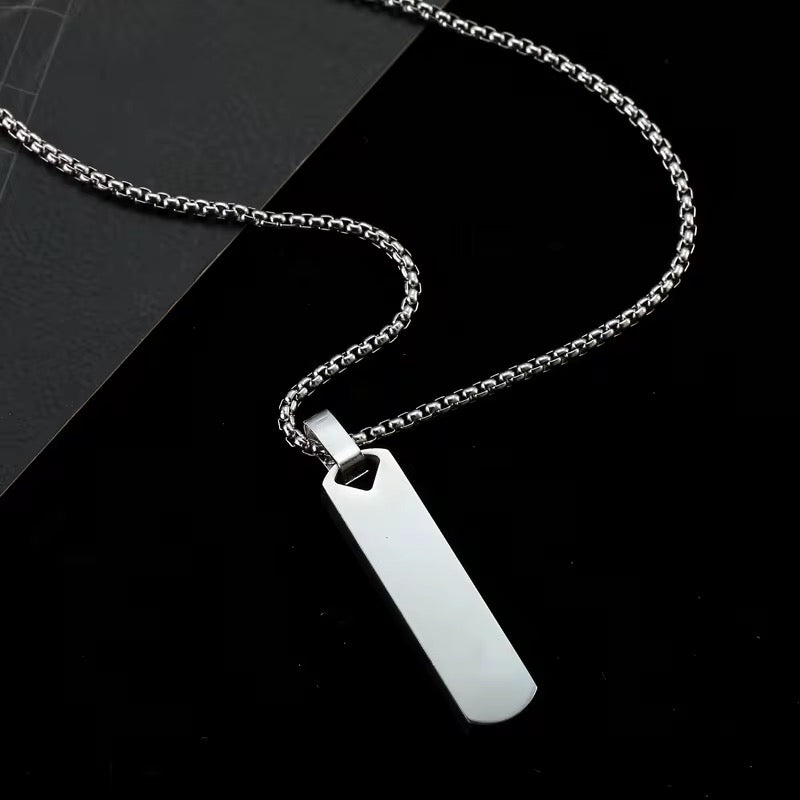 Long Rectangle Silver Necklace - Men