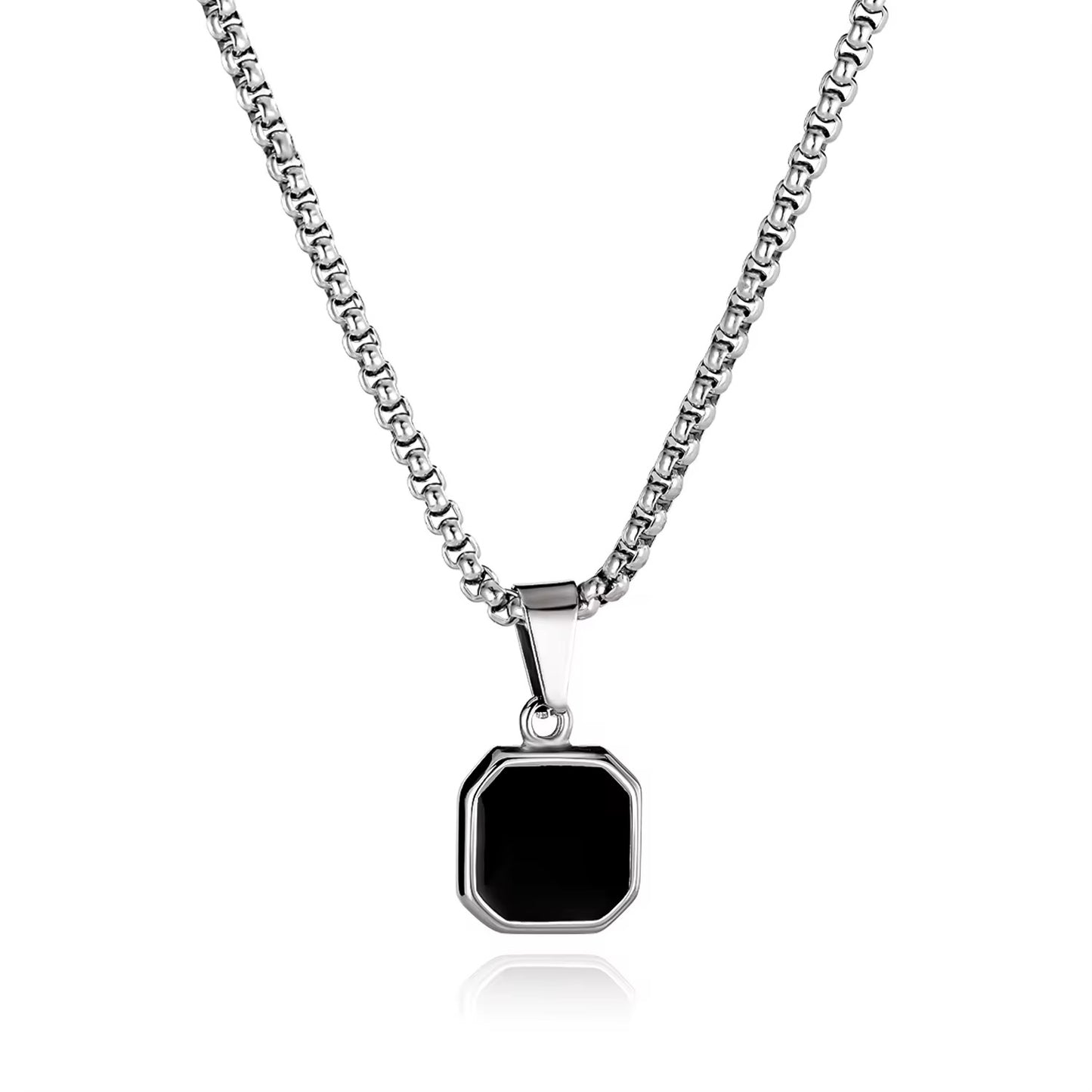 Black On Silver Pendant Necklace - Men