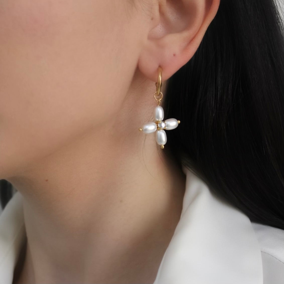 Pearl Cross Earrings