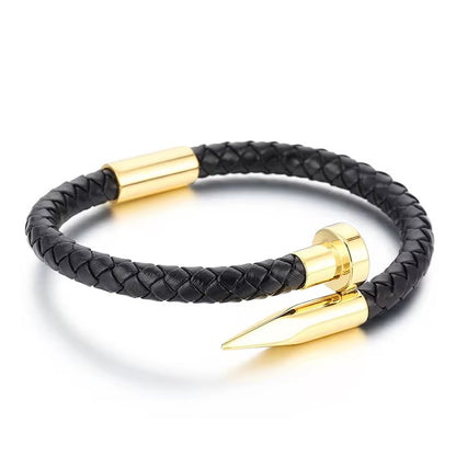 Black Nail Leather Bracelet - Men