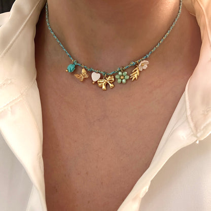 Blue Drawstring Charms Necklace