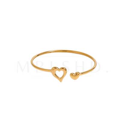 Double Heart Open Bangle
