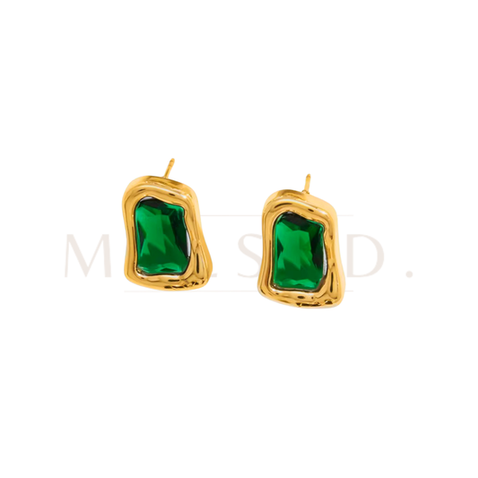 Green Statement Stud Earrings
