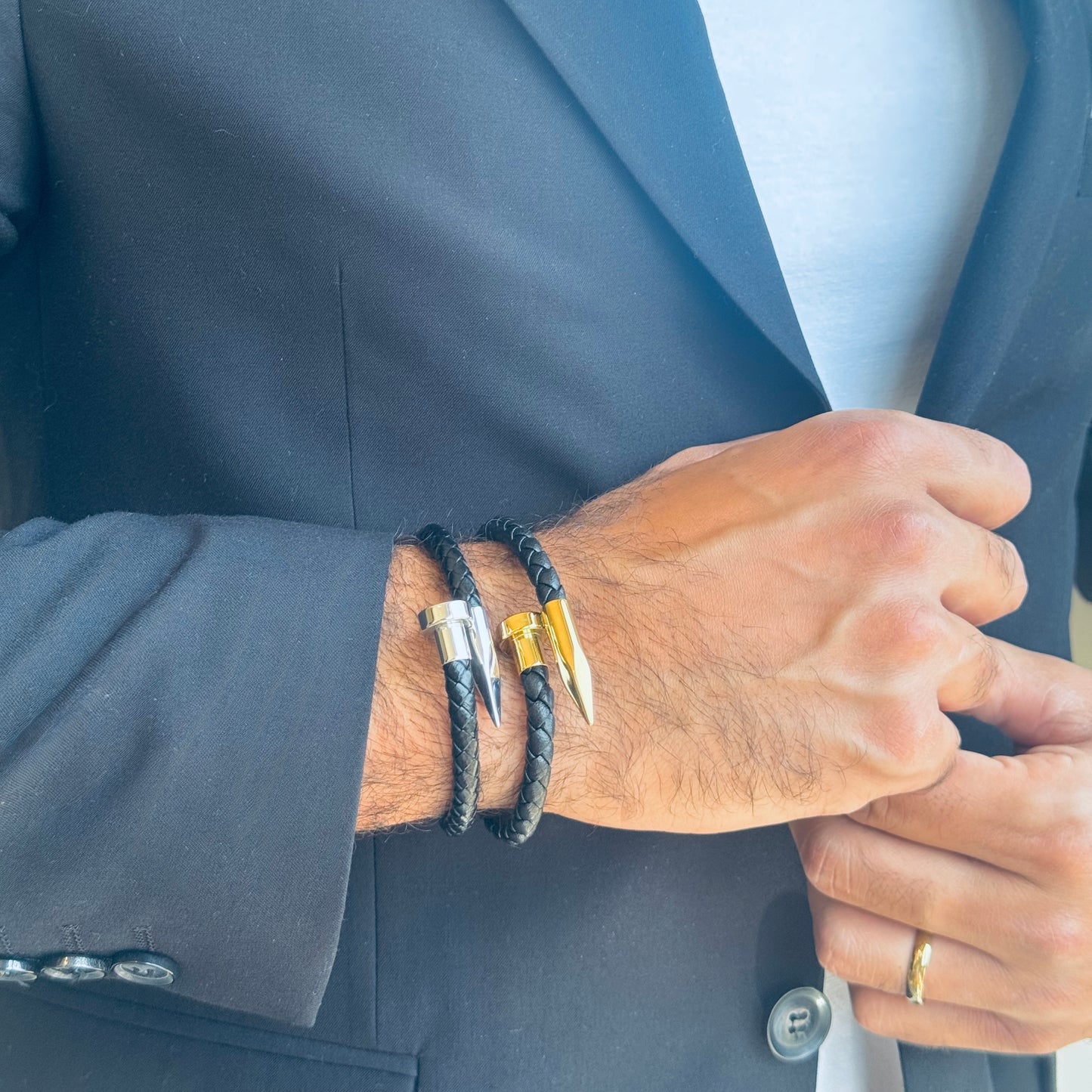 Black Nail Leather Bracelet - Men