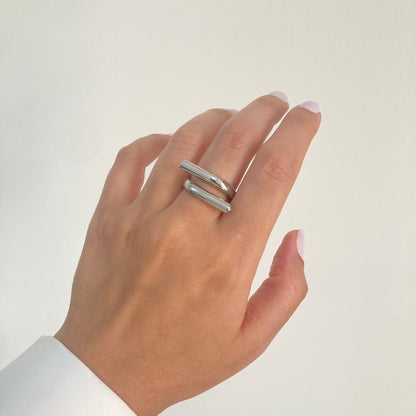 Double Layered Open Ring Silver