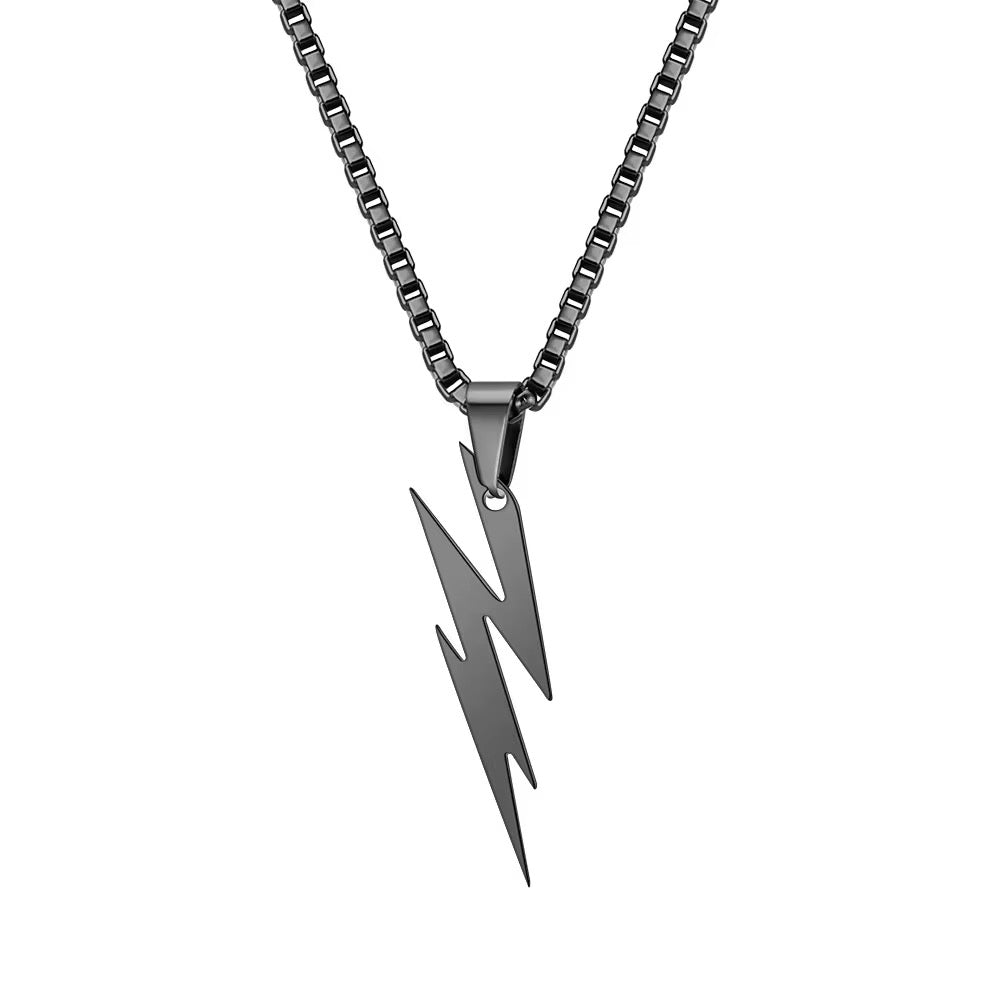 Lightning Bolt Black Pendant Necklace - Men