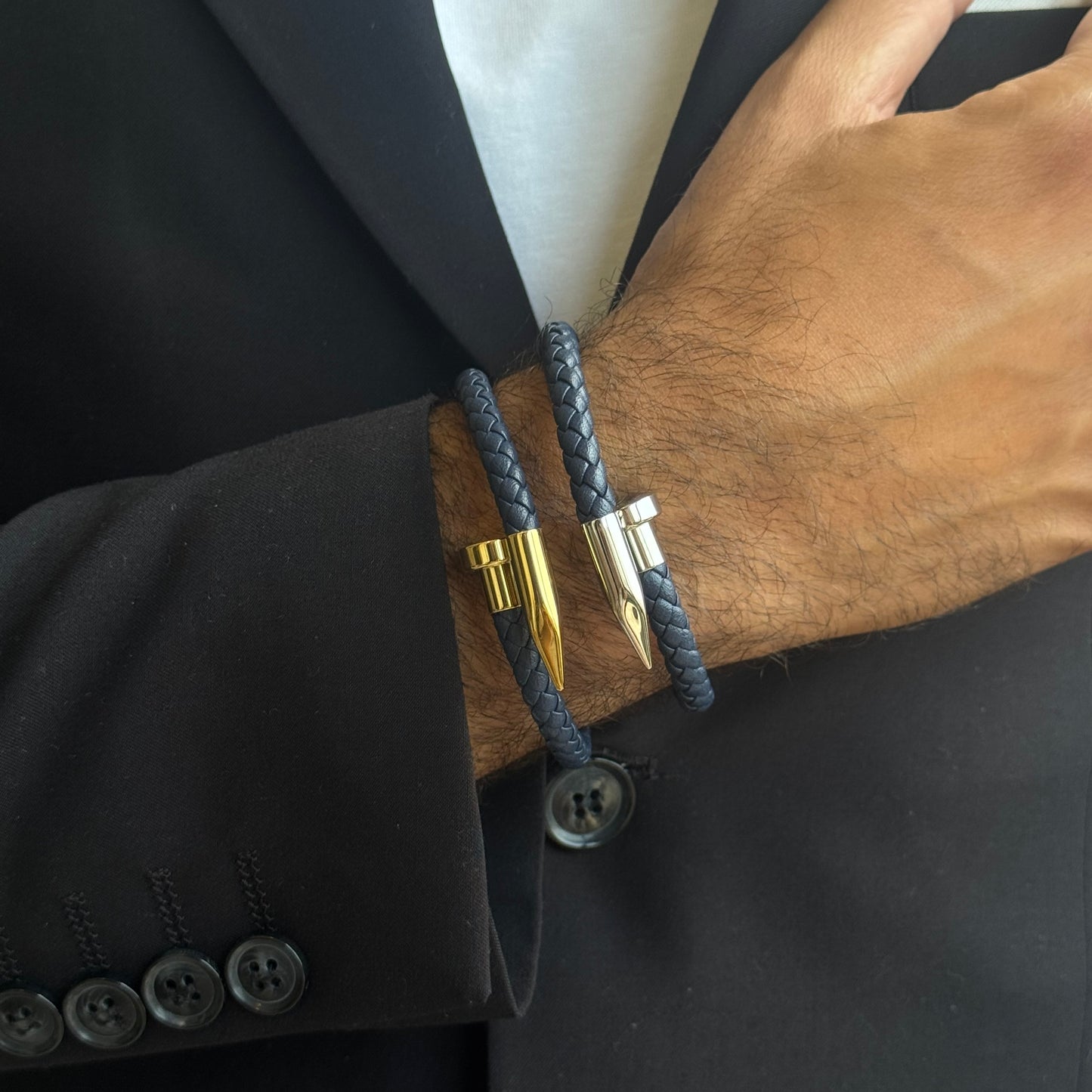 Navy Nail Leather Bracelet - Men