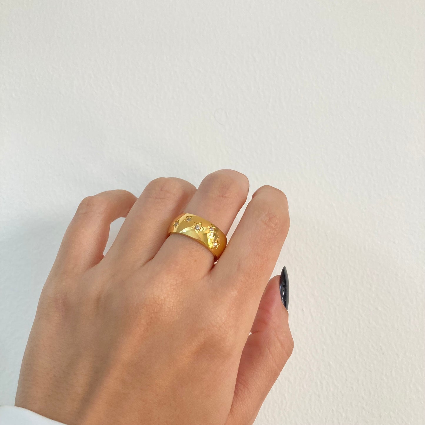 Wide Band Zircon Stars Ring