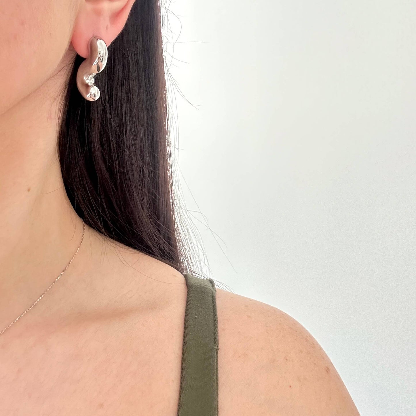 S Shaped Earrings -Silver-