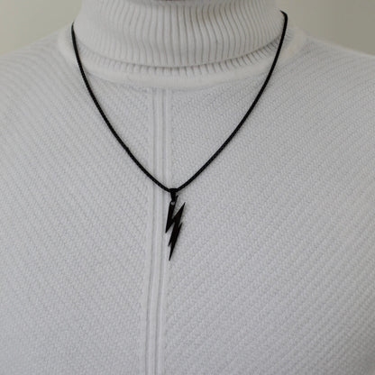 Lightning Bolt Black Pendant Necklace - Men