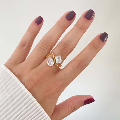 Drop and Square Zircon Ring