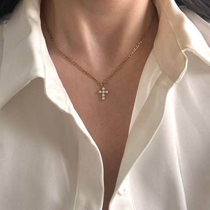 Dainty Pearl Cross Necklace
