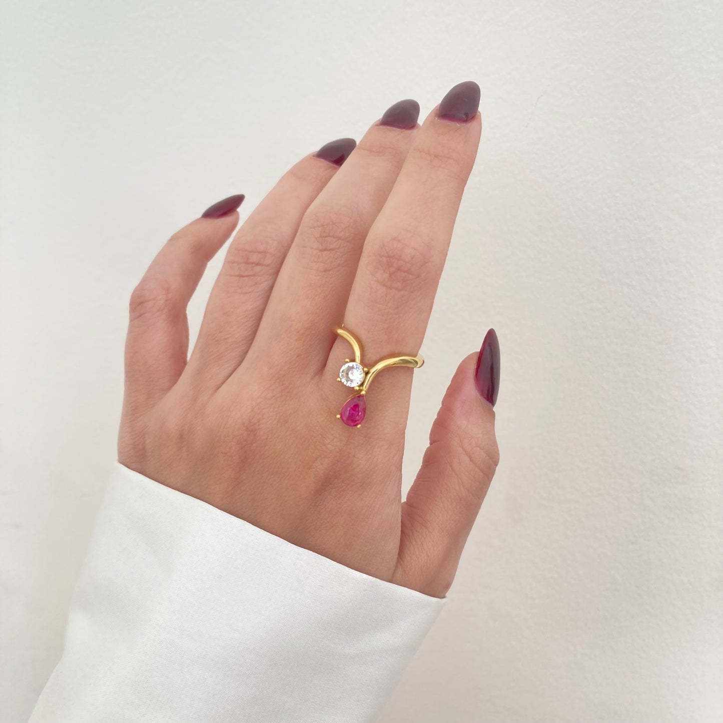 Pink & White V Ring
