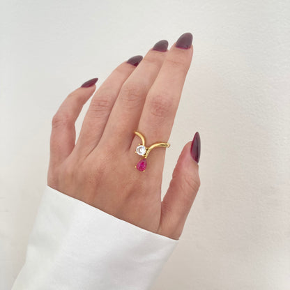 Pink & White V Ring