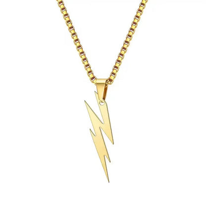 Lightning Bolt Gold Pendant Necklace - Men