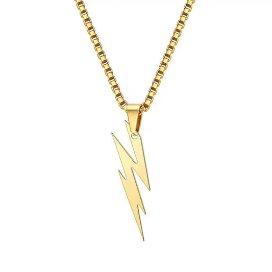 Lightning Bolt Gold Pendant Necklace - Men
