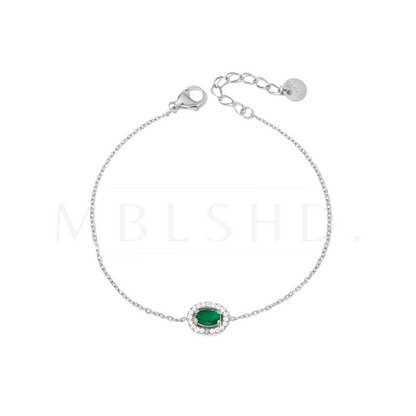 Green Oval Zircon Bracelet Silver