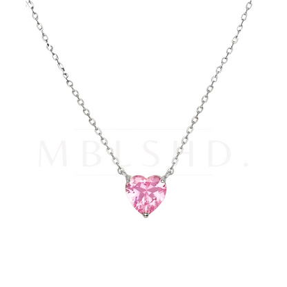 Pink Heart Charm Necklace Silver