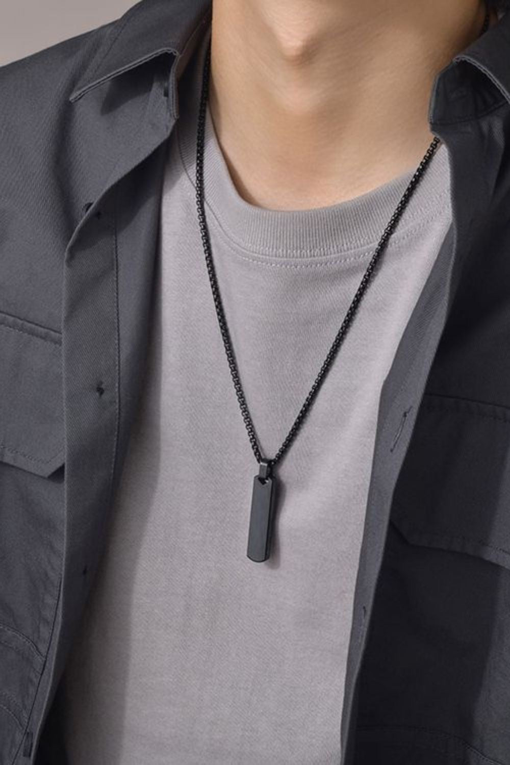 Long Rectangle Black Necklace - Men