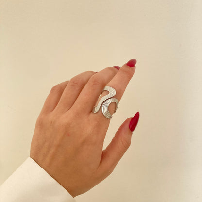 Irregular Ribbed Silver Ring