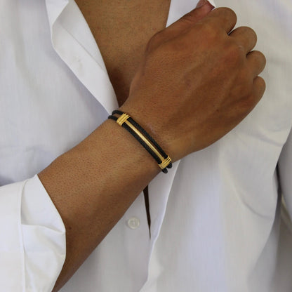 Gold On Black Bangle - Men