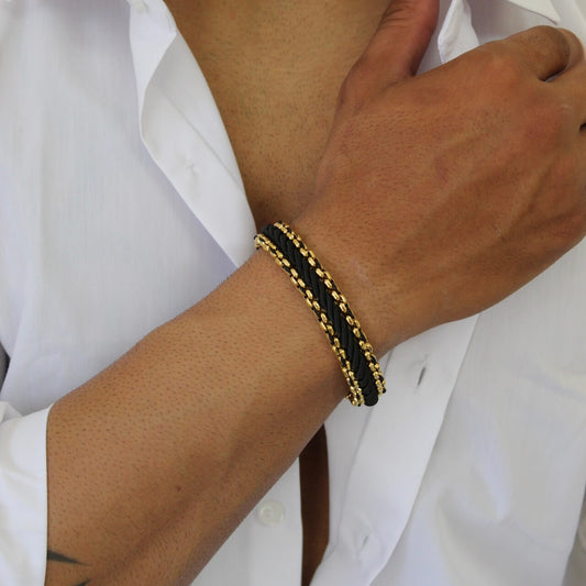 Gold On Black Braided Bracelet - Men