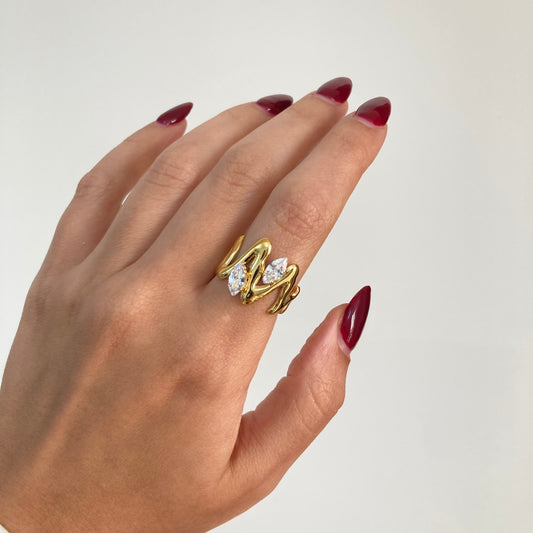 Edge double Zircon Ring