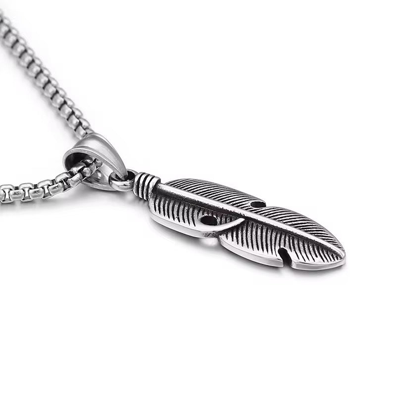 Feather Silver Pendant Necklace - Men
