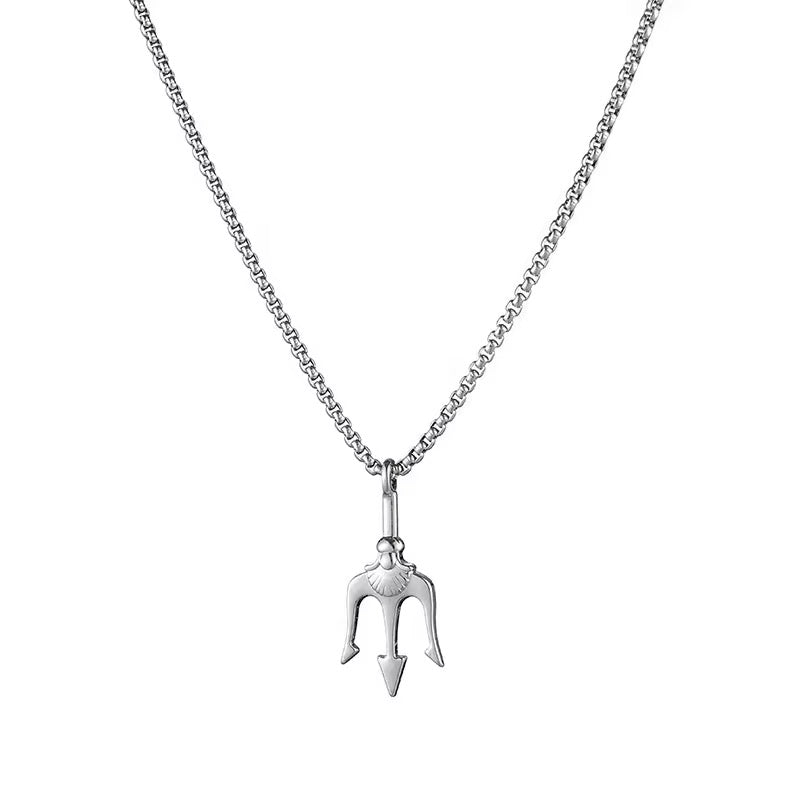 Trident Long Silver Necklace - Men