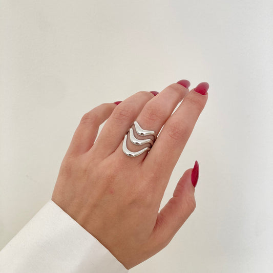 Triple Layer Open Silver Ring