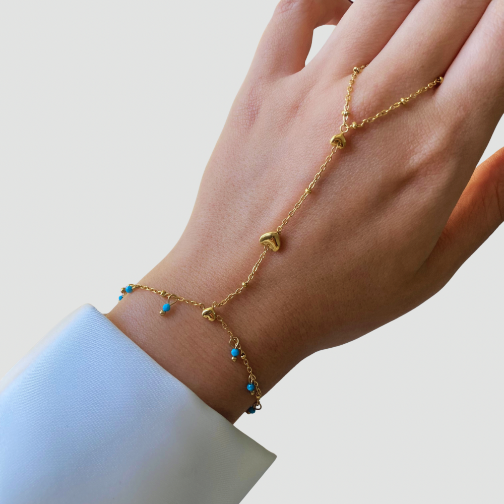 Double Heart Turquoise Handchain