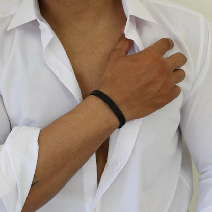 Band Ribbed Black Bangle - Men