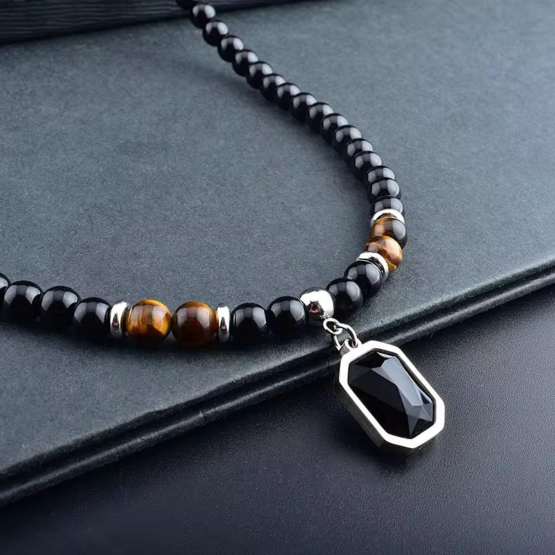 Beads And Black Pendant Necklace - Men