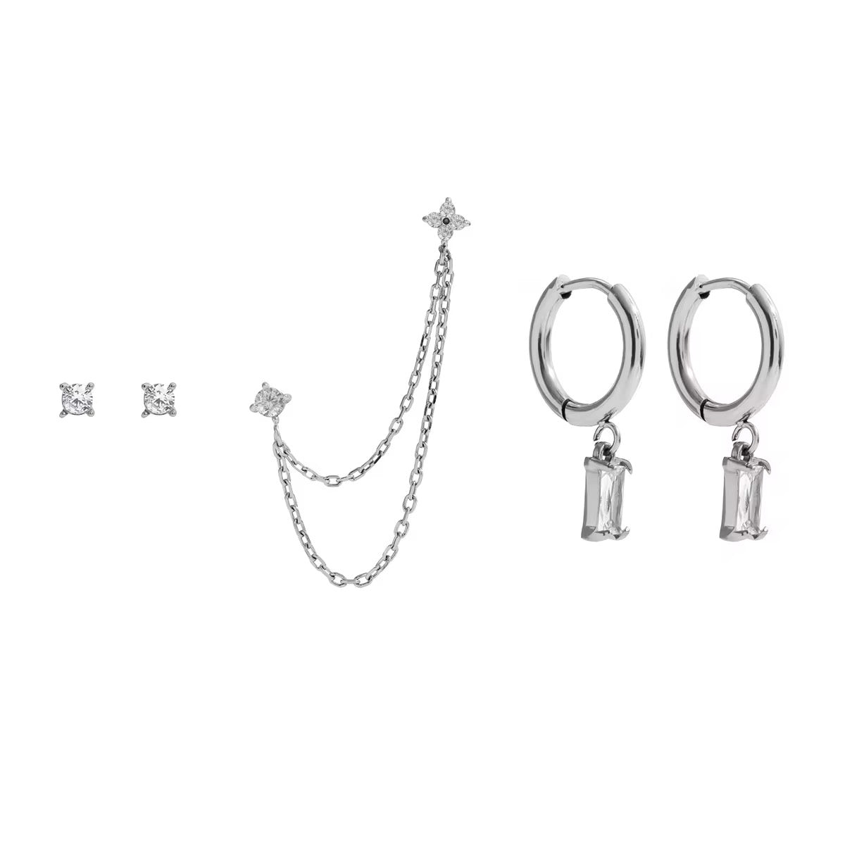 Silver Spark Earrings Set