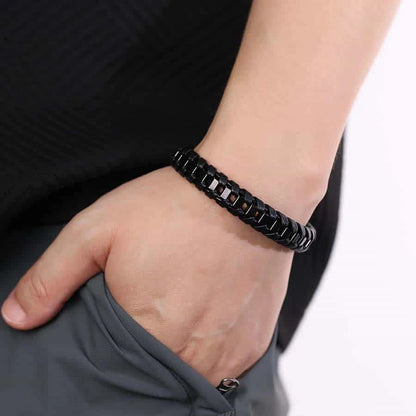 Braided Black Leather Bracelet- Men